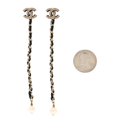 Chanel Lambskin Pearl Chain CC Drop Earrings Gold Black Pearly White 2 of 5