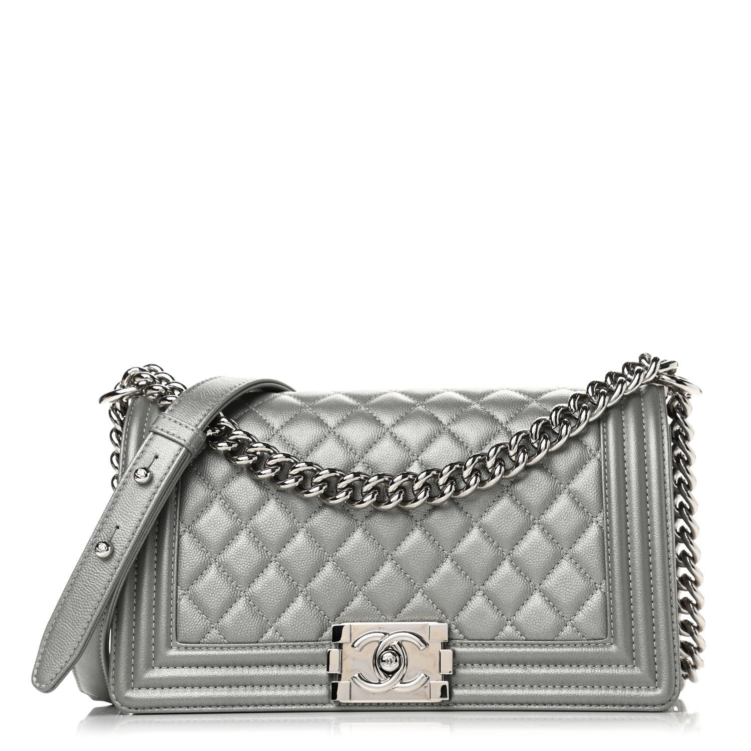 Chanel Metallic Caviar Quilted Medium Boy Flap Silver 1 of 4