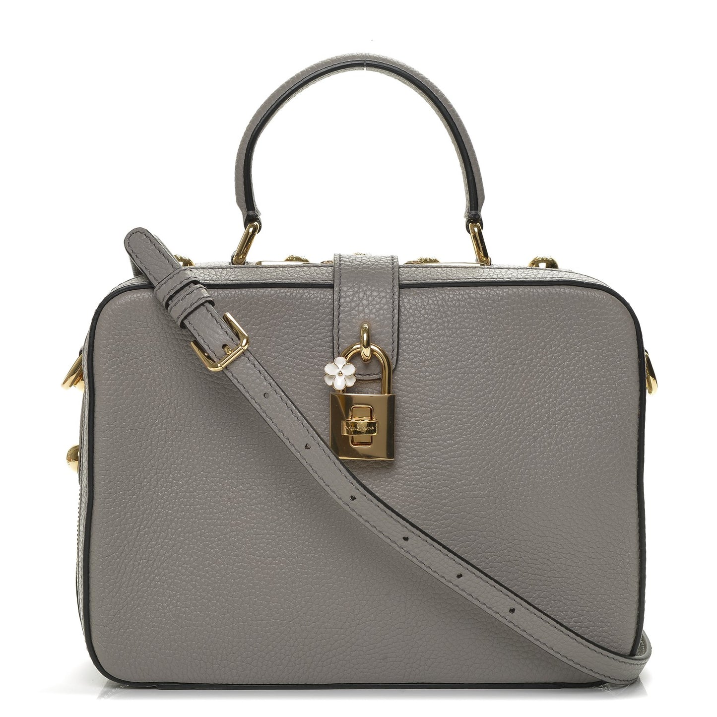 Drummed Calfskin Rosaria Shoulder Bag Grigio