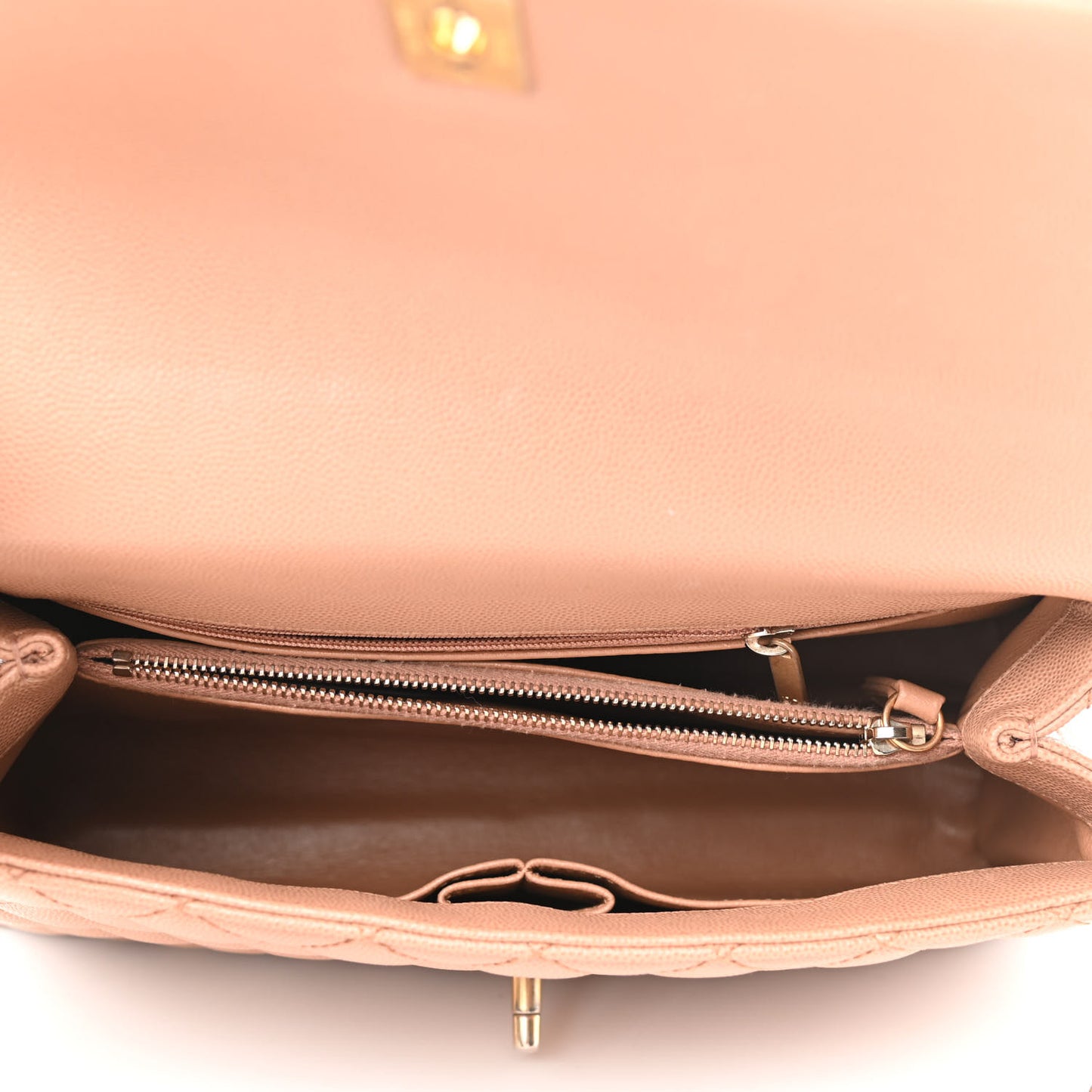 Caviar Lizard Embossed Quilted Small Coco Handle Flap Beige