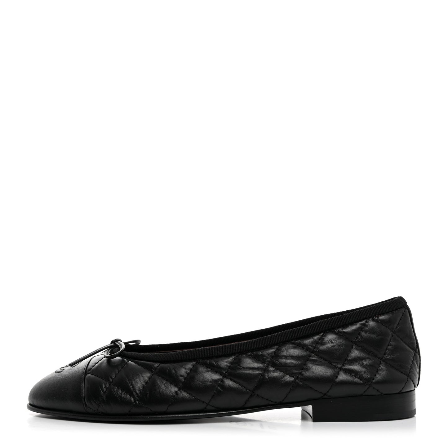 Aged Calfskin Quilted CC Cap Toe Ballerina Flats 37.5 Black