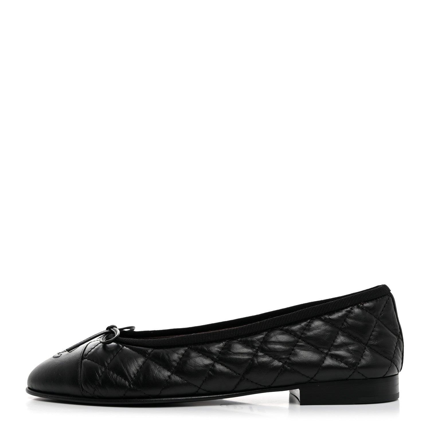 Chanel Aged Calfskin Quilted CC Cap Toe Ballerina Flats 37.5 Black 1 of 9