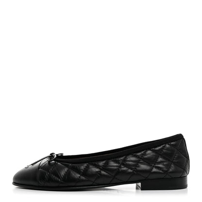 Chanel Aged Calfskin Quilted CC Cap Toe Ballerina Flats 37.5 Black 1 of 9
