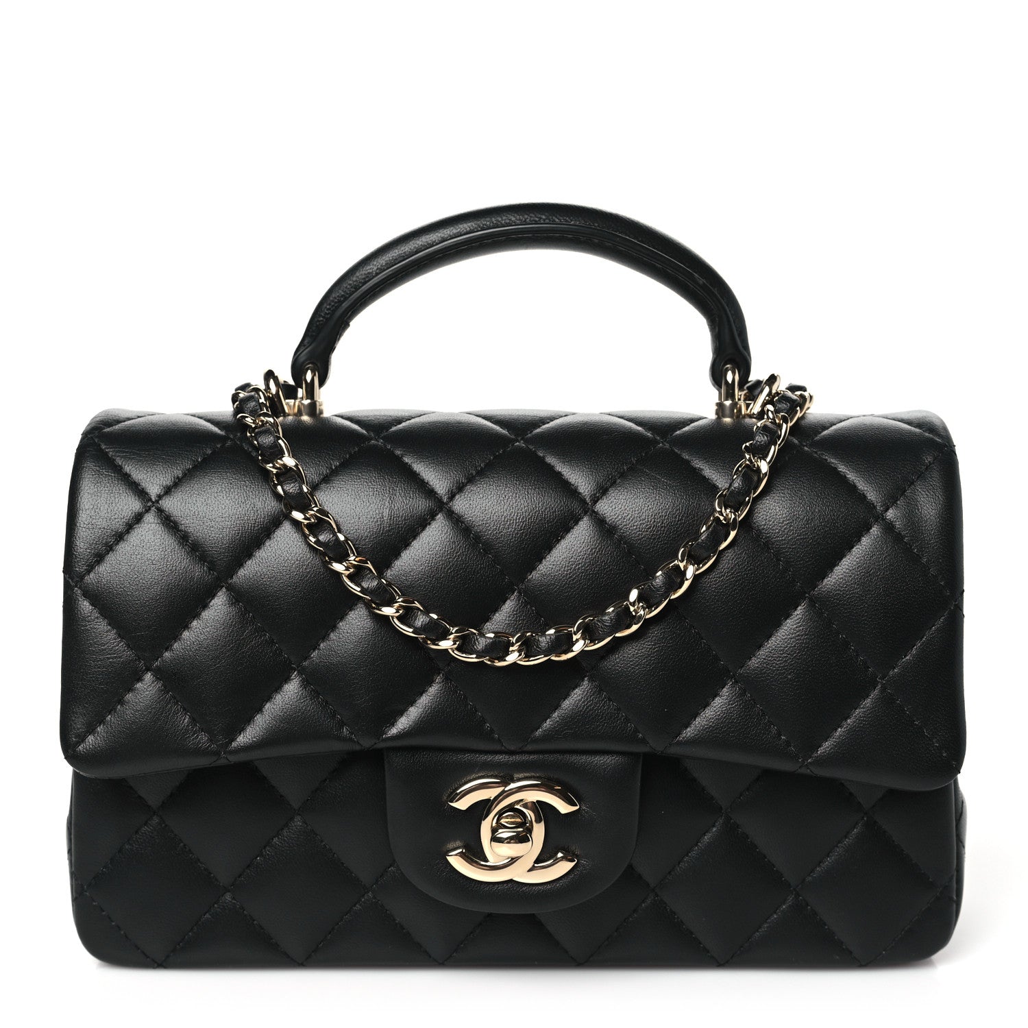 Chanel Lambskin Quilted Mini Top Handle Rectangular Flap Black 1 of 10