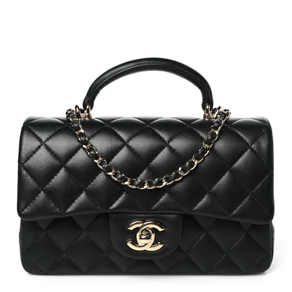 Chanel Lambskin Quilted Mini Top Handle Rectangular Flap Black 1 of 10