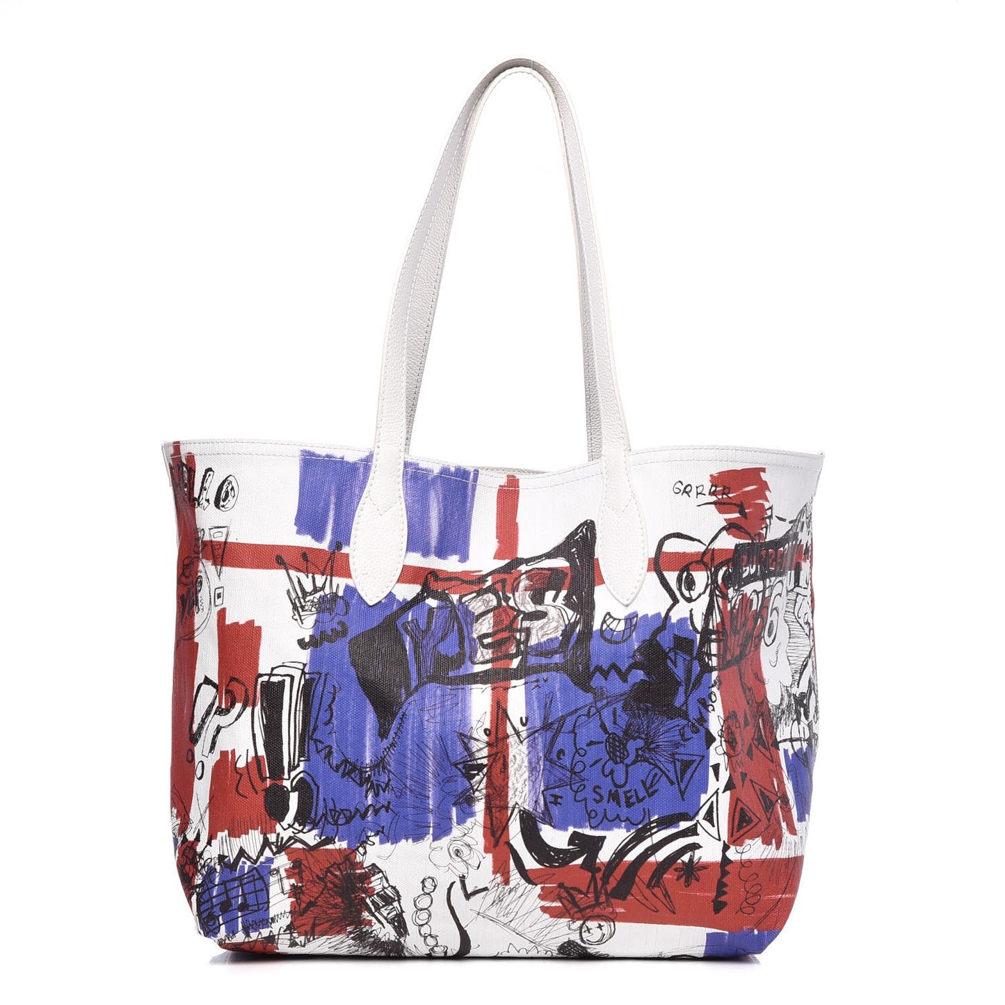 Coated Canvas Medium Reversible Doodle Tote White