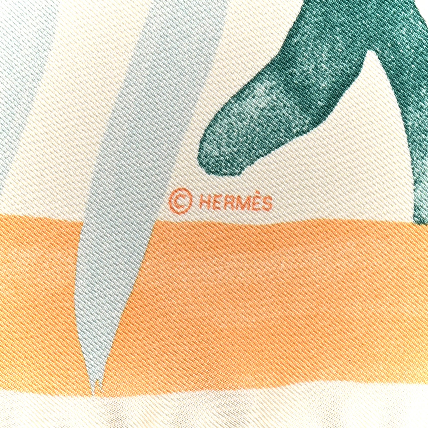 Hermes Silk Twill Le Cavalier a la Trompette Scarf 90 Ivorie Jaune Vert 4 of 6