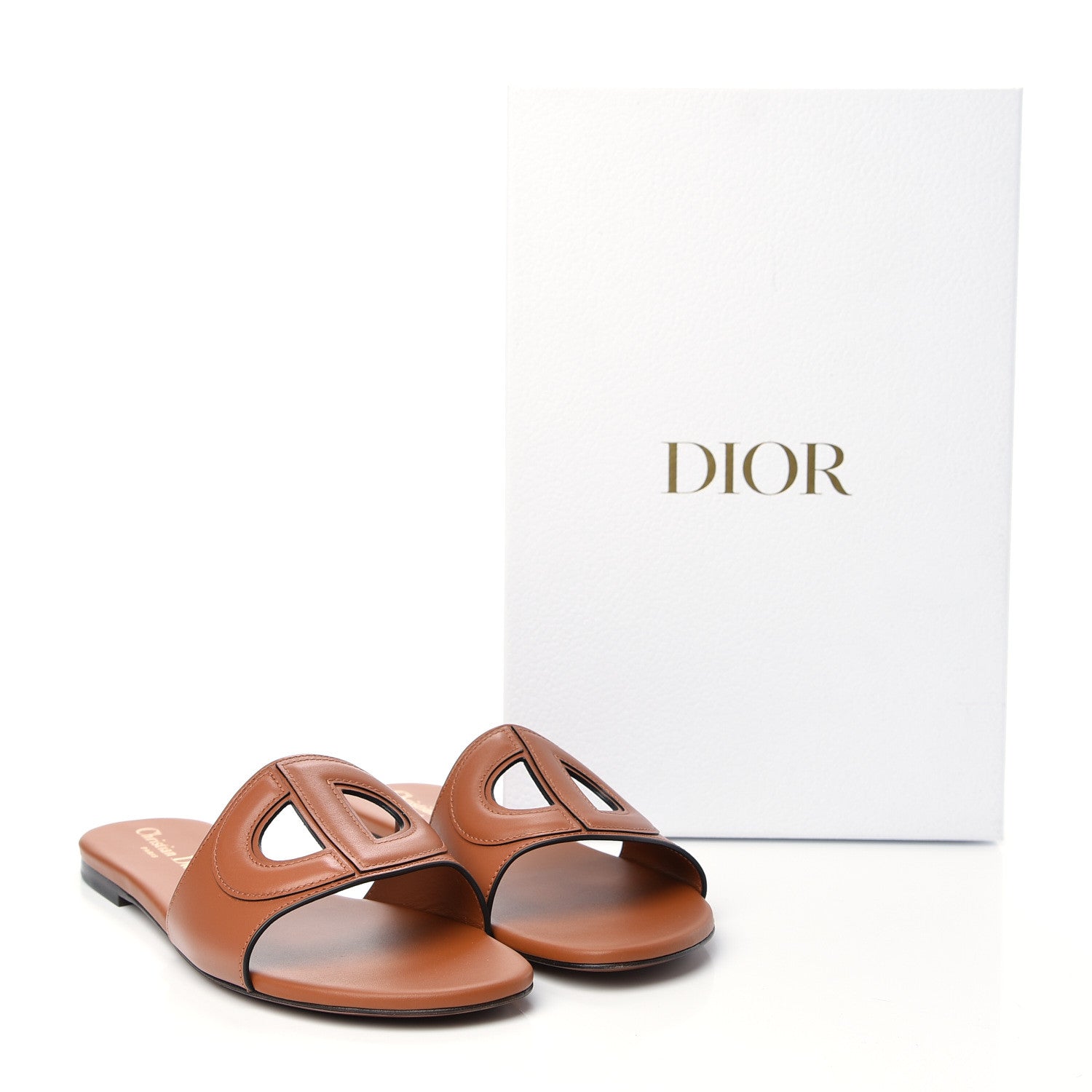 Christian Dior Calfskin D-Club Mule Sandal 38.5 Dark Tan 703164