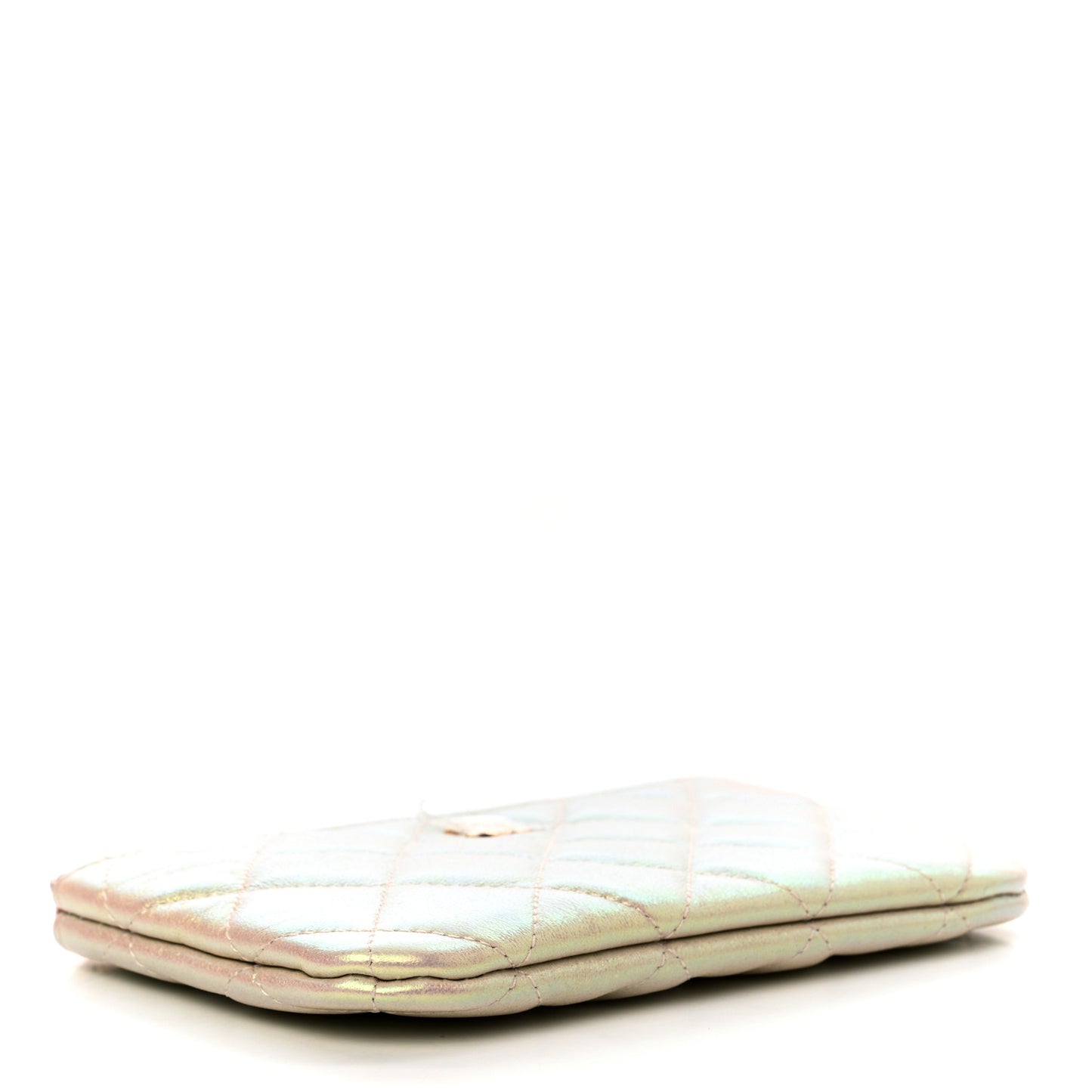 Iridescent Lambskin Quilted Small Cosmetic Case Ivory