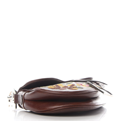 Christian Dior Calfskin Embroidered Romantic Flowers Saddle Bag Brown 4 of 9