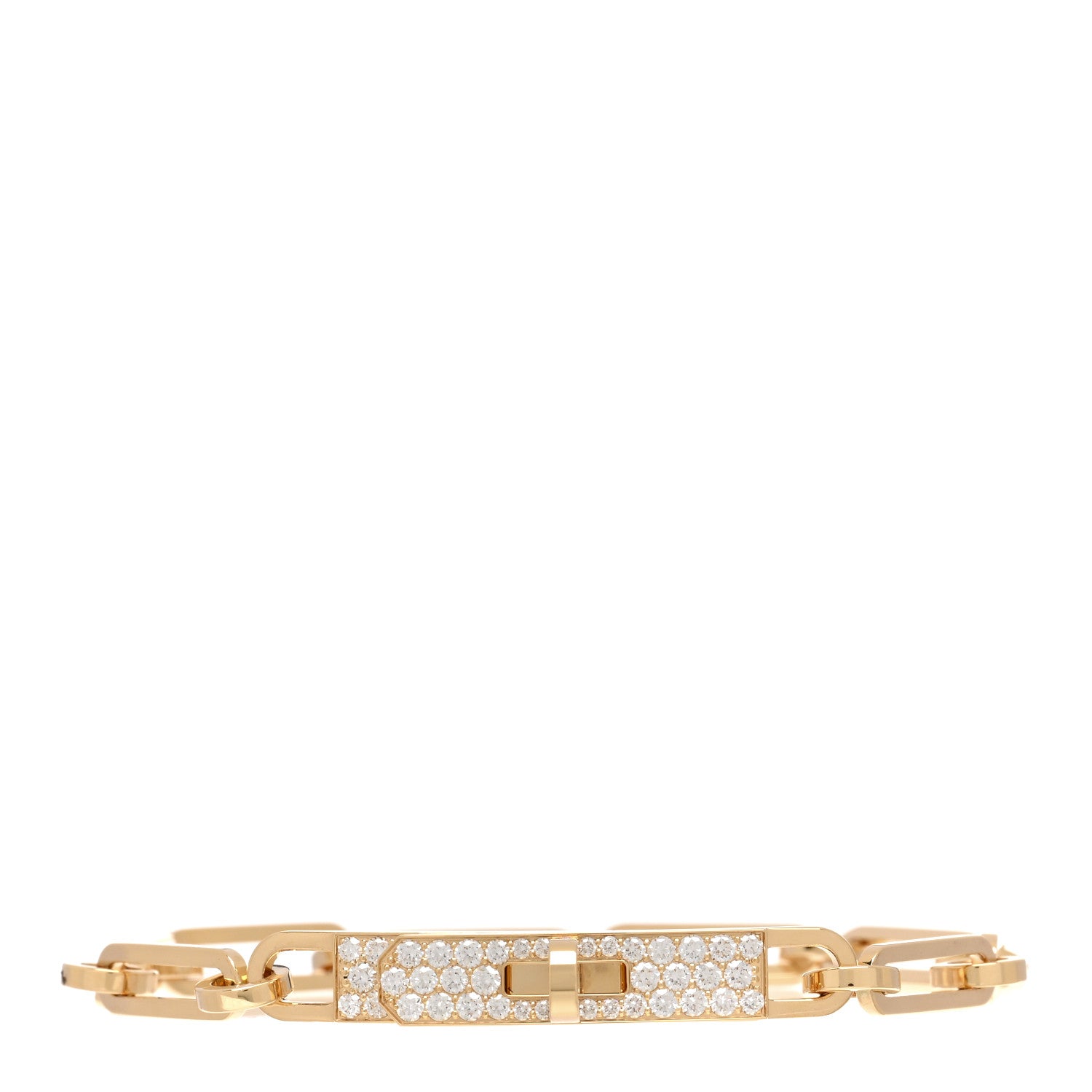 Hermes 18K Yellow Gold Diamond Pave PM Kelly Chaine Bracelet SH 1 of 4