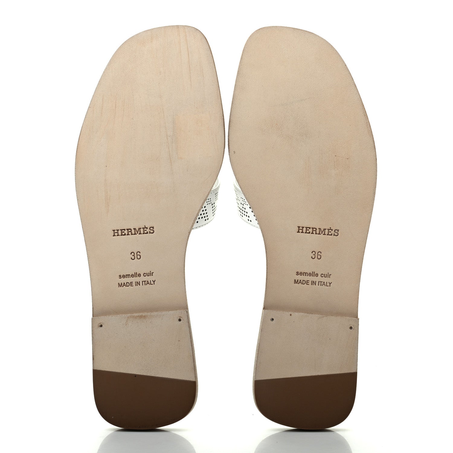 Hermes Calfskin Perforated Oran Sandals 36 White 5 of 9