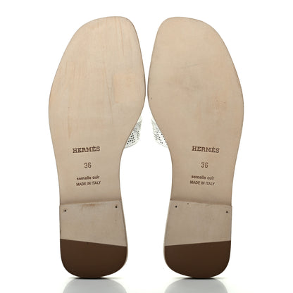Hermes Calfskin Perforated Oran Sandals 36 White 5 of 9