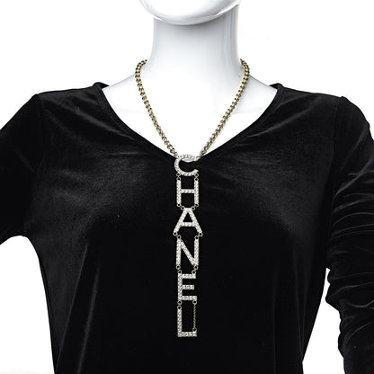 Chanel Metal Crystal Cha-Nel Logo Necklace Gold 2 of 6