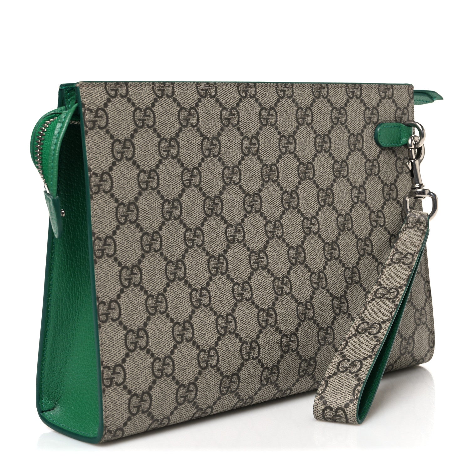 Gucci GG Supreme Monogram Bi-Color Small Zip Wristlet Pouch Beige Ebony Green 3 of 8