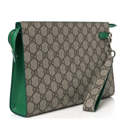 Gucci GG Supreme Monogram Bi-Color Small Zip Wristlet Pouch Beige Ebony Green 3 of 8