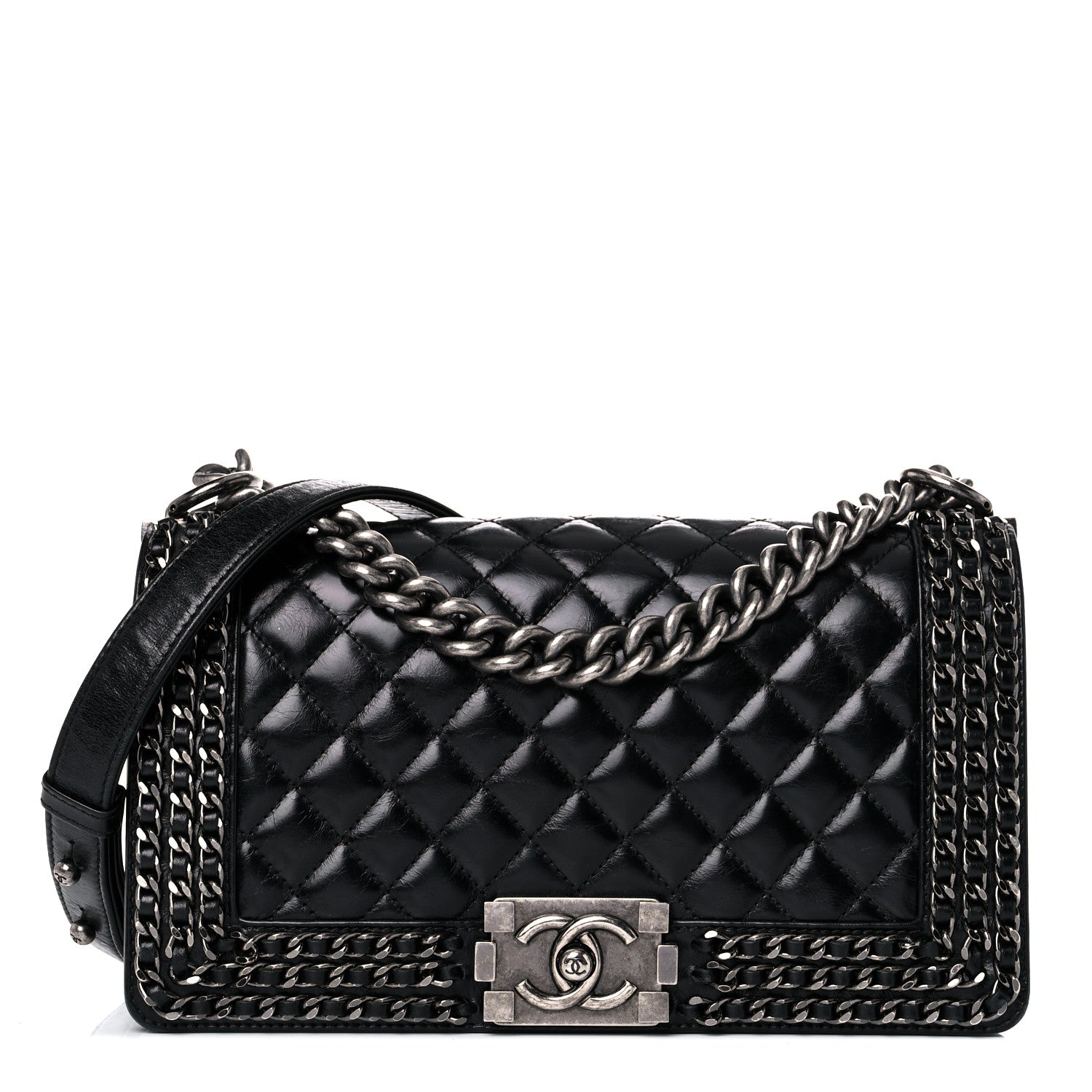 Chanel Glazed Calfskin Quilted Medium Boy Chained Flap Black 1 of 18