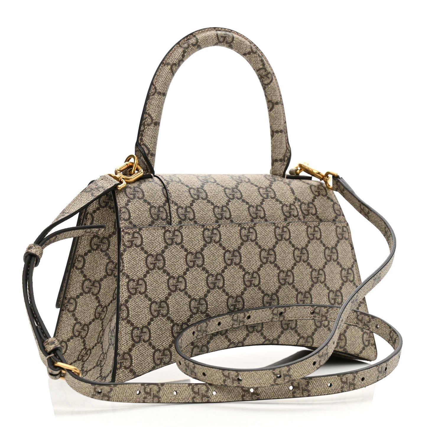 X GUCCI GG Supreme Monogram Small Hourglass Top Handle Bag Beige Ebony