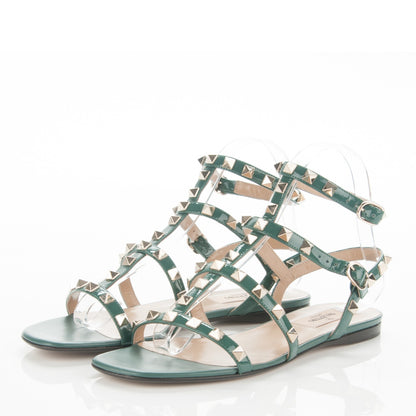 Valentino Garavani Patent Rockstud Gladiator Flat Sandals 37 Giada 3 of 6