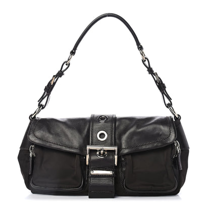 Prada Soft Calfskin Nylon Buckle Shoulder Bag Black 1 of 4