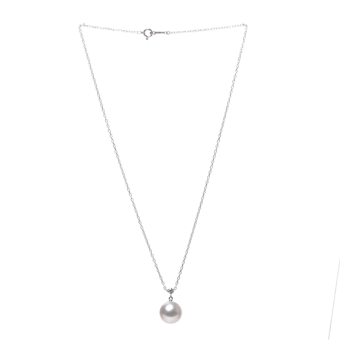 18K White Gold Diamond Akoya Pearl 12mm Pendant Necklace