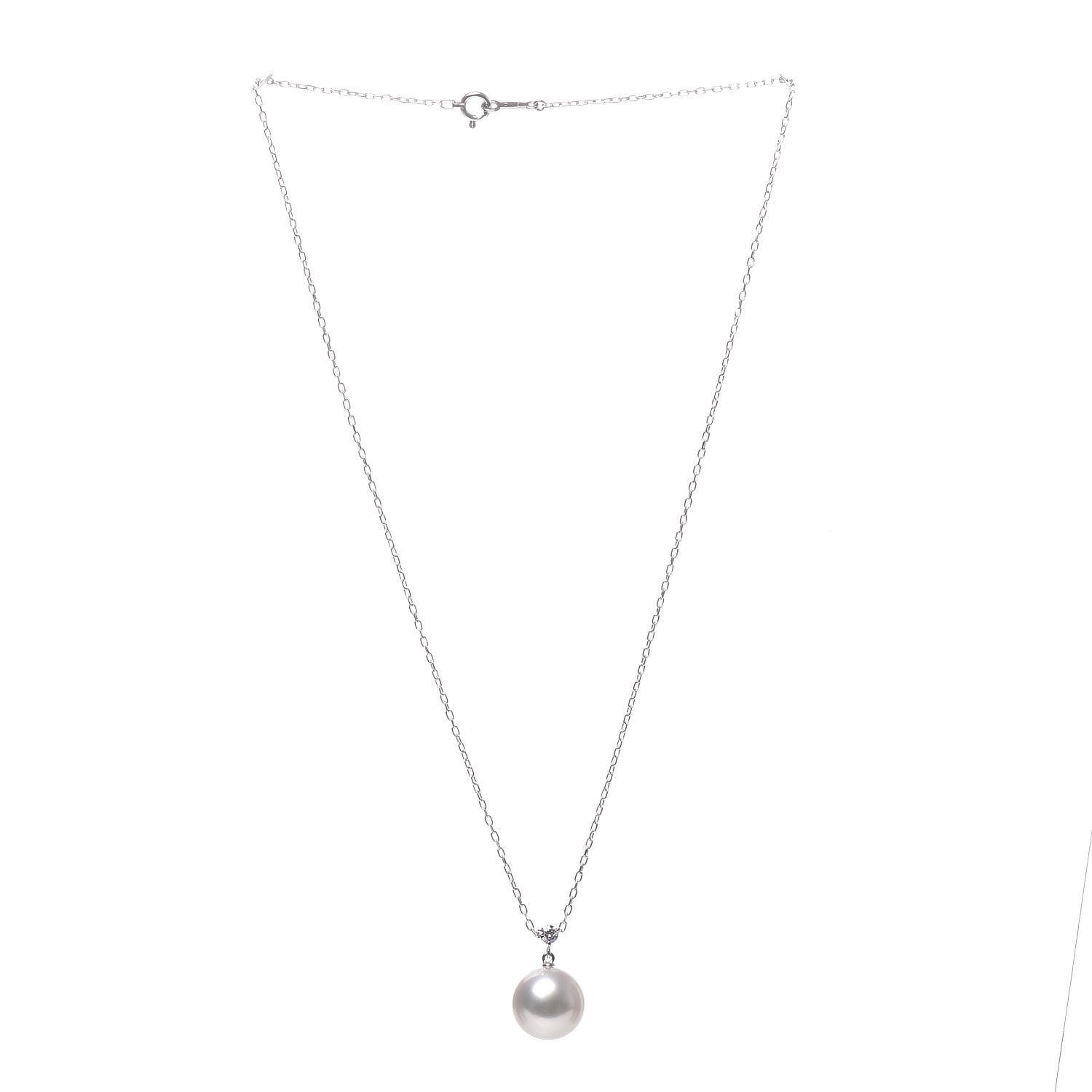 Mikimoto 18K White Gold Diamond Akoya Pearl 12mm Pendant Necklace 3 of 6