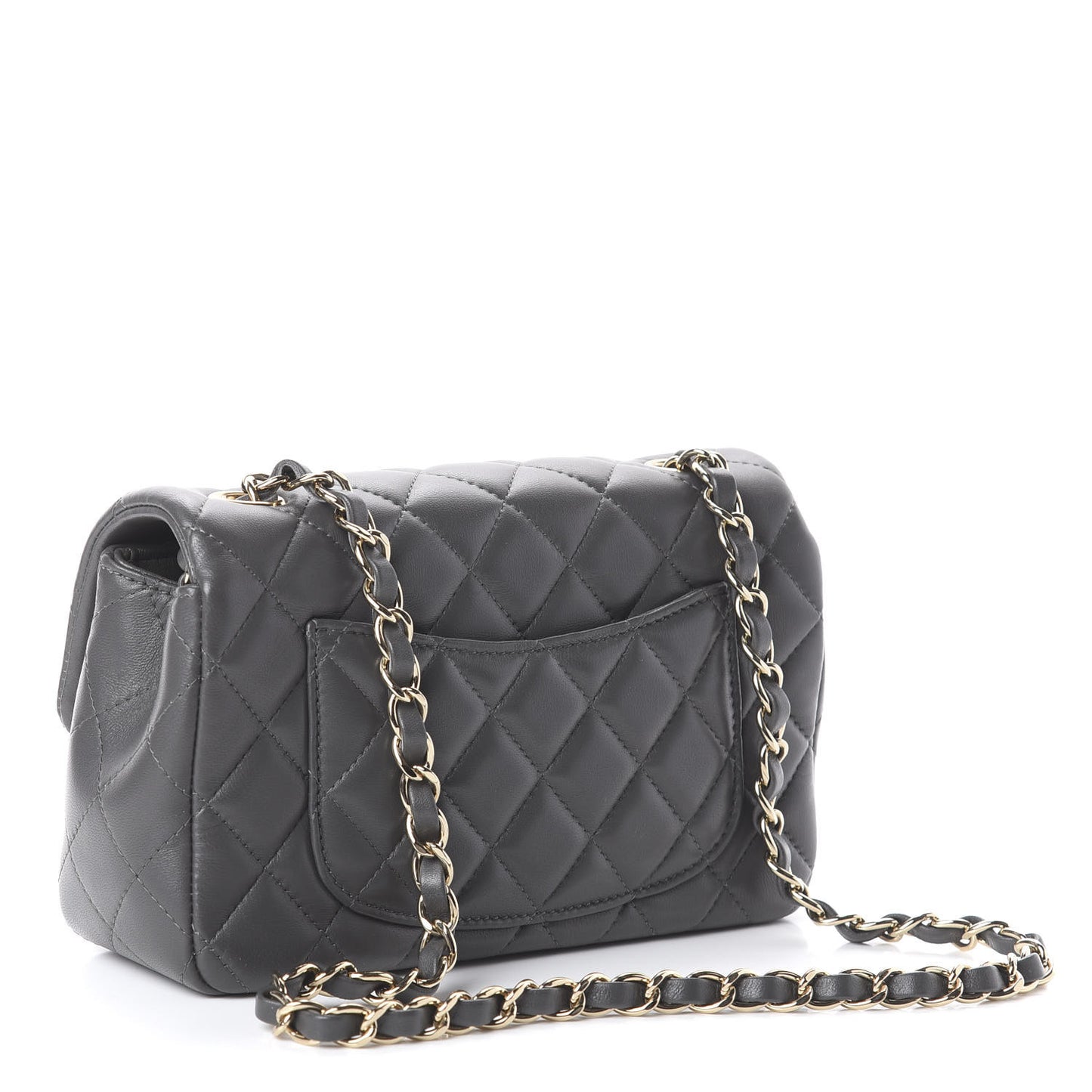 Lambskin Quilted Mini Rectangular Flap Grey