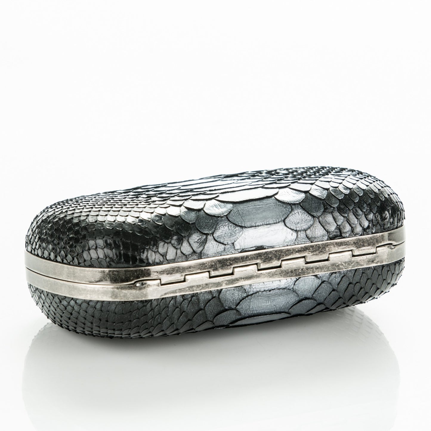 Python Knuckle Box Clutch Black Silver