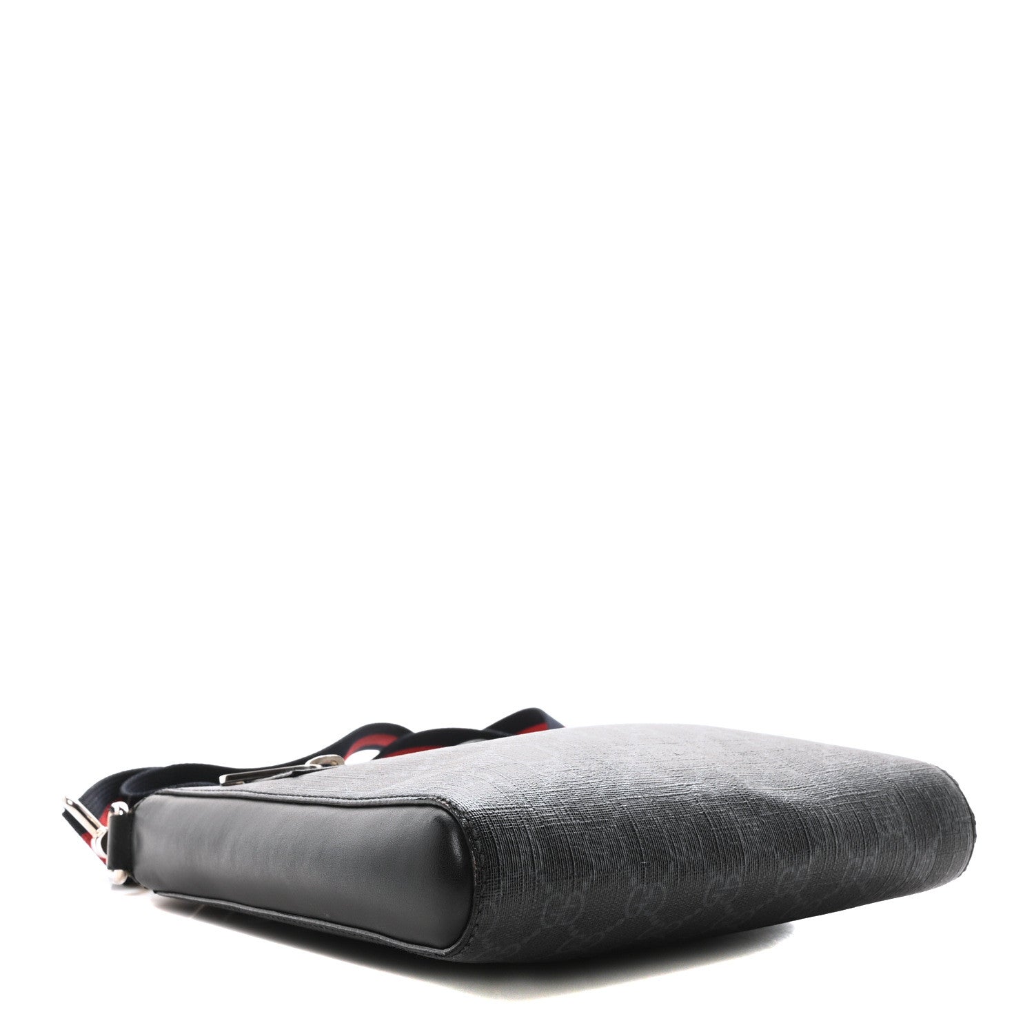 Gucci GG Supreme Monogram Web Small Flat Messenger Bag Black Grey 4 of 10