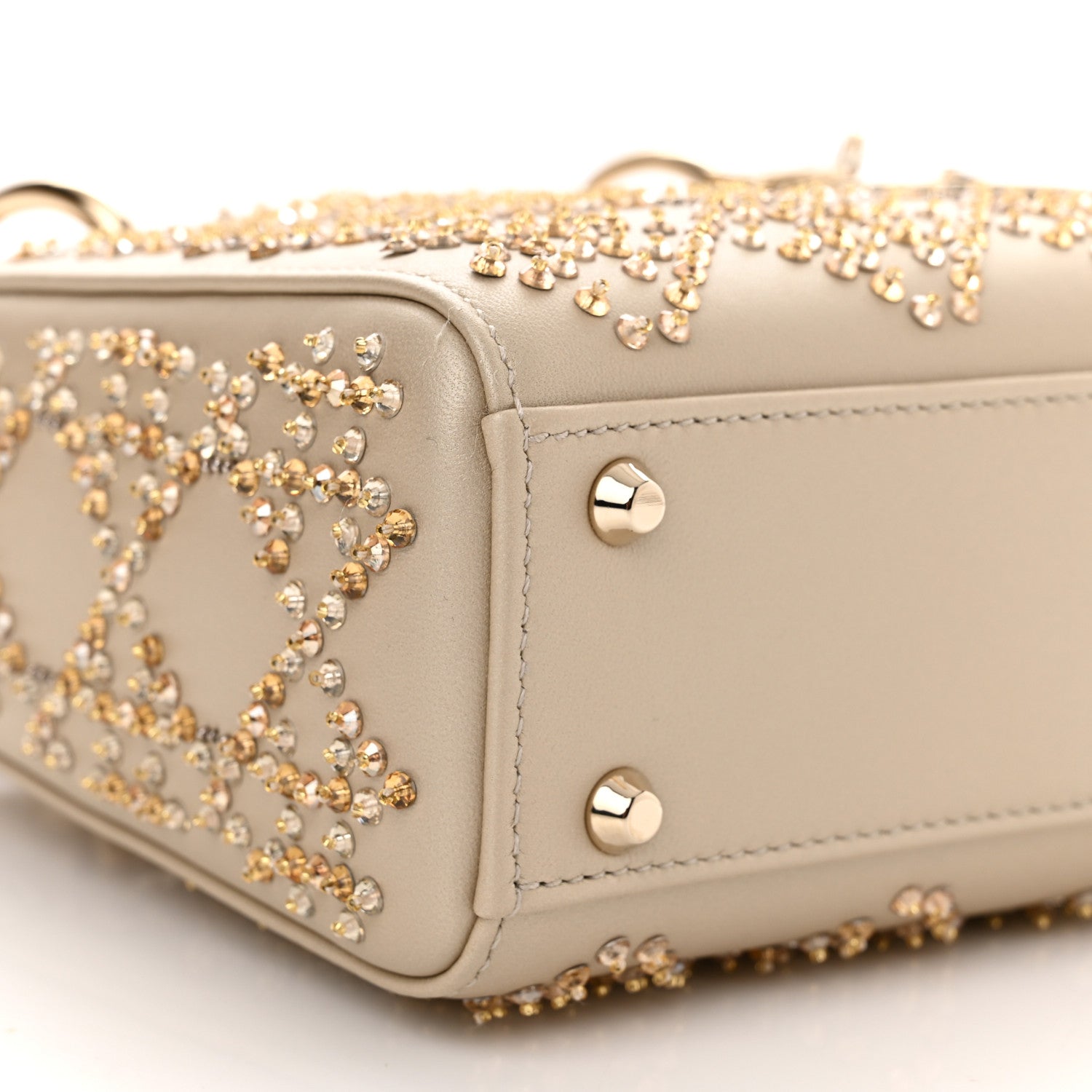 Christian Dior Metallic Lambskin Crystal Cannage Mini Lady Dior Platinum 8 of 9