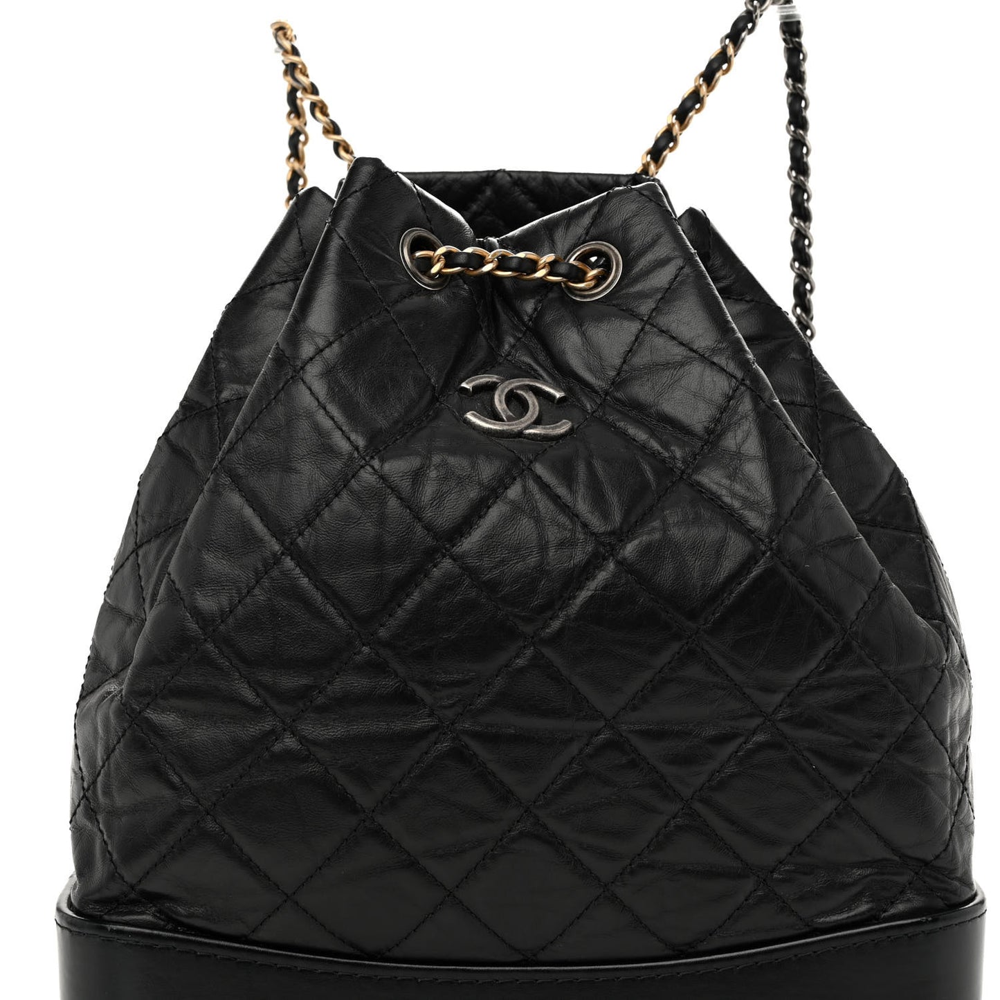 Aged Calfskin Quilted Gabrielle Backpack Black