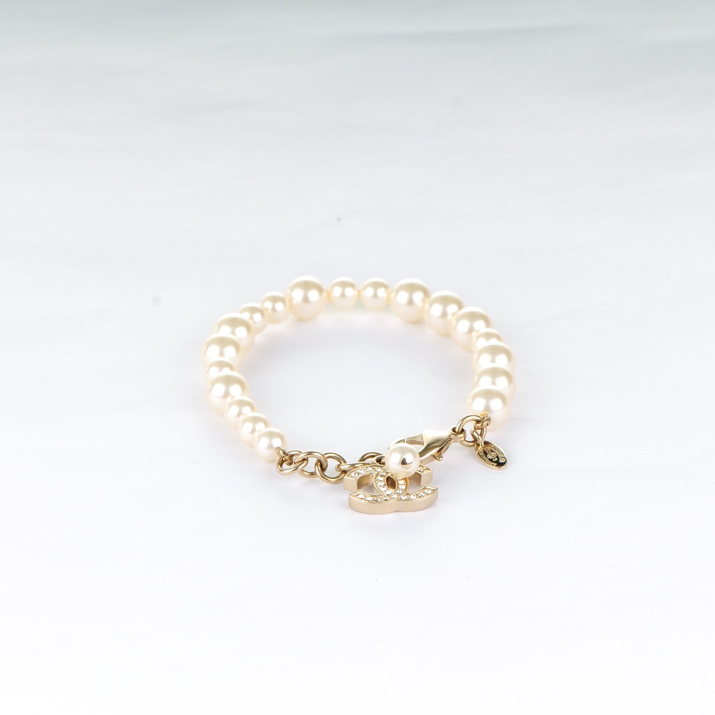 Pearl Crystal CC Bracelet Gold