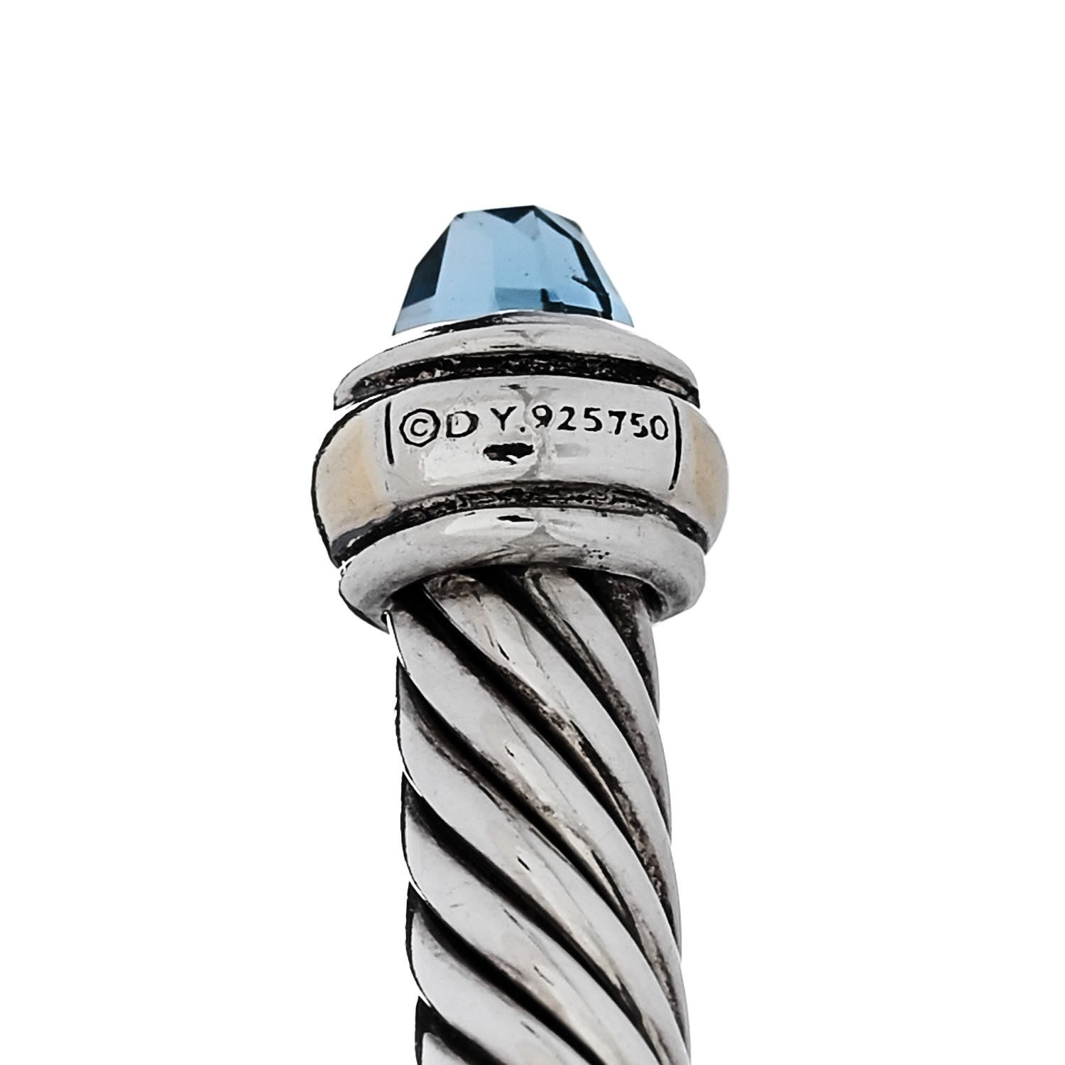 David Yurman Sterling Silver 18K Yellow Gold Blue Topaz 4mm Cable Classics Bracelet 3 of 4