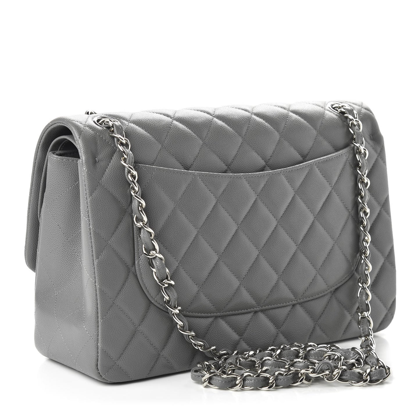 Caviar Quilted Jumbo Double Flap Dark Grey