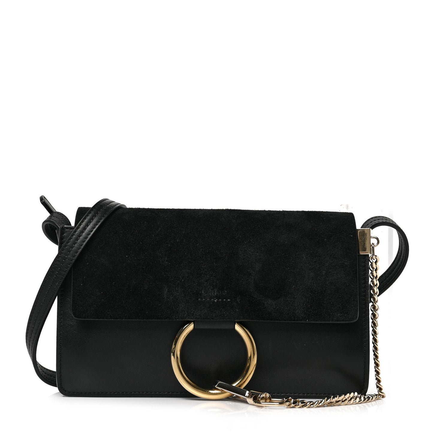 Suede Calfskin Small Faye Shoulder Bag Black