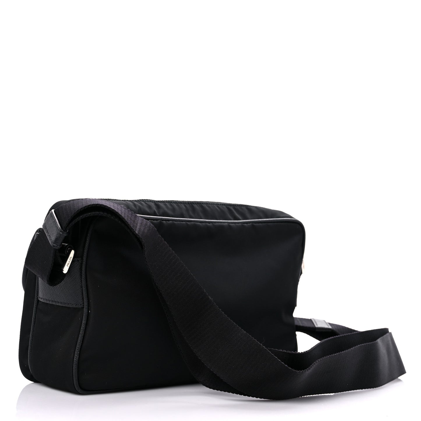 Tessuto Nylon Saffiano Single Snap Buckle Messenger Flap Bag Black