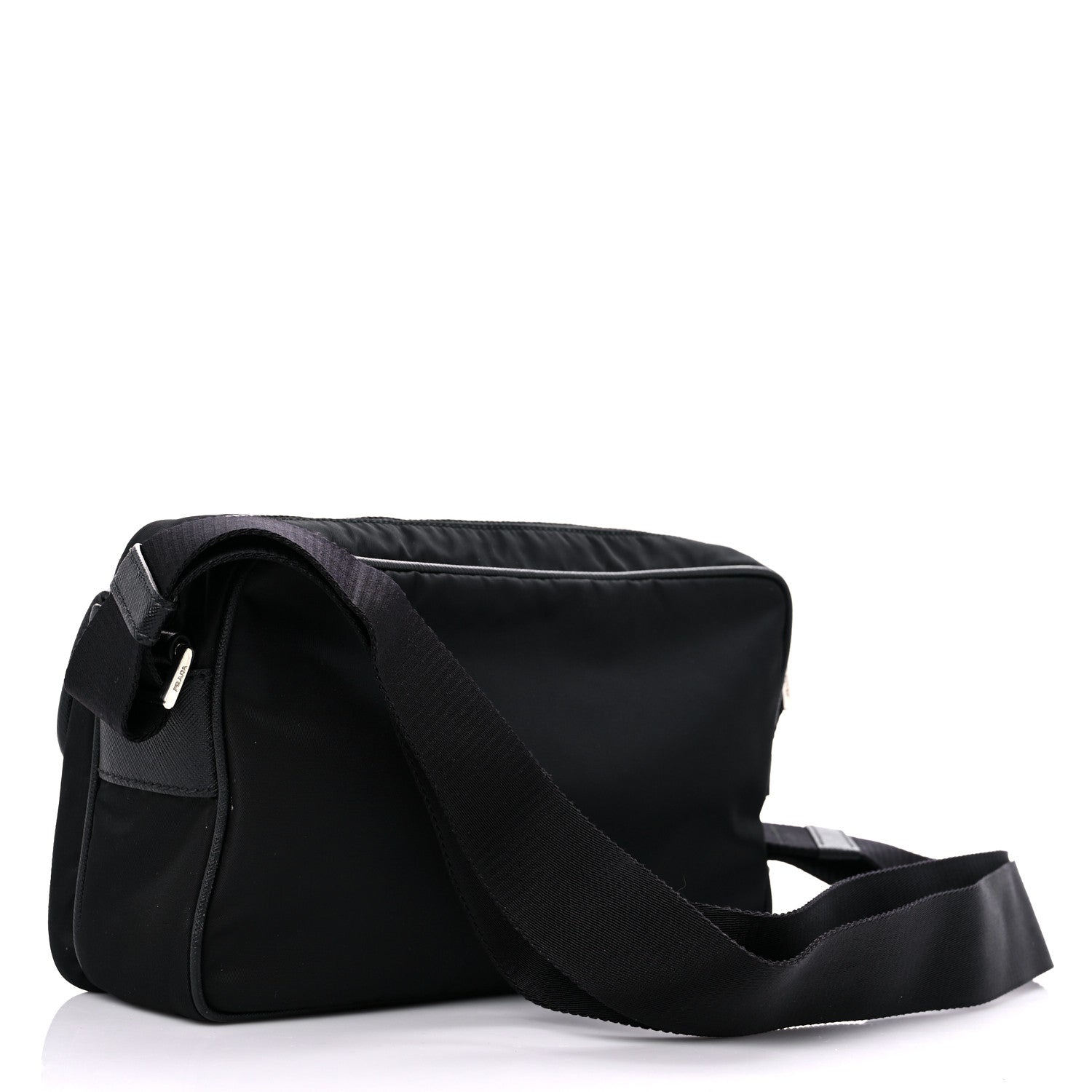Prada Tessuto Nylon Saffiano Single Snap Buckle Messenger Flap Bag Black 2 of 11