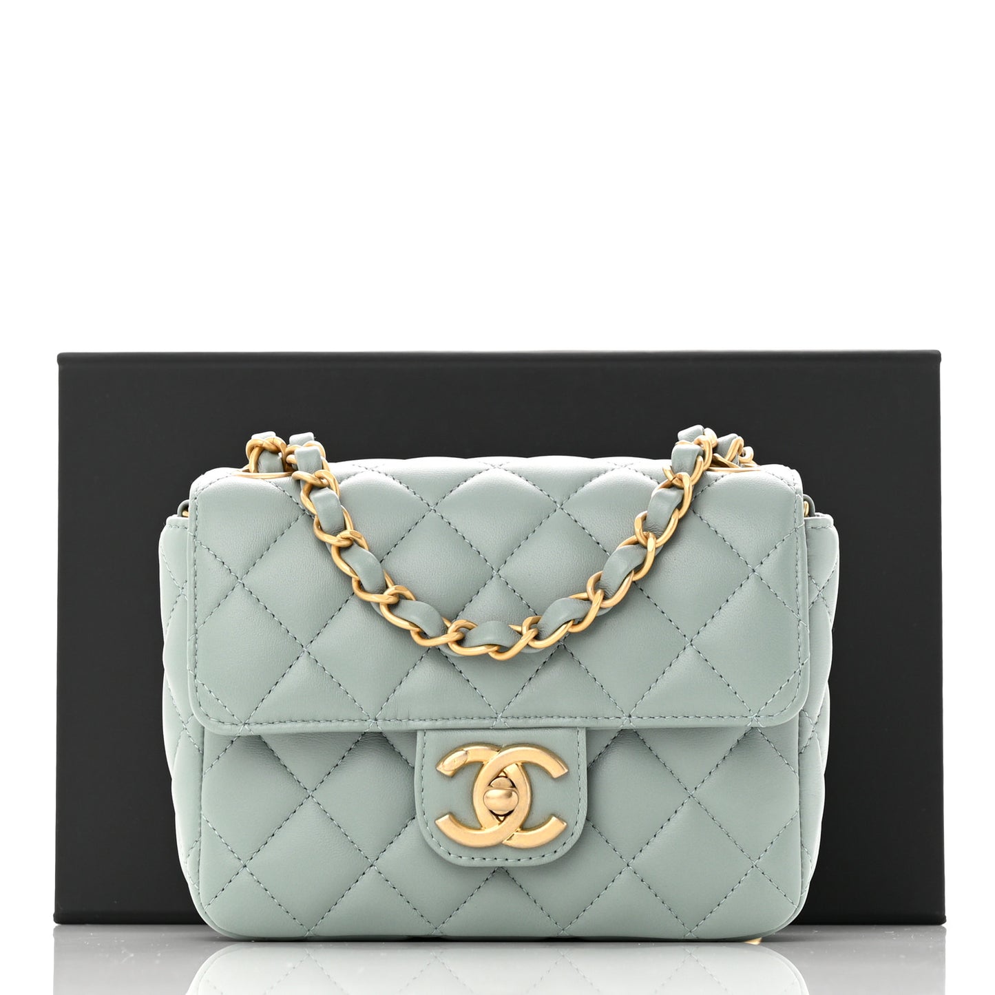 Lambskin Quilted Casino Chips Mini Square Flap Grey