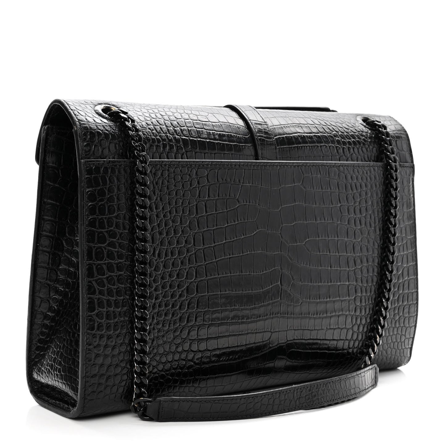 Calfskin Crocodile Embossed Monogram Large Satchel Black