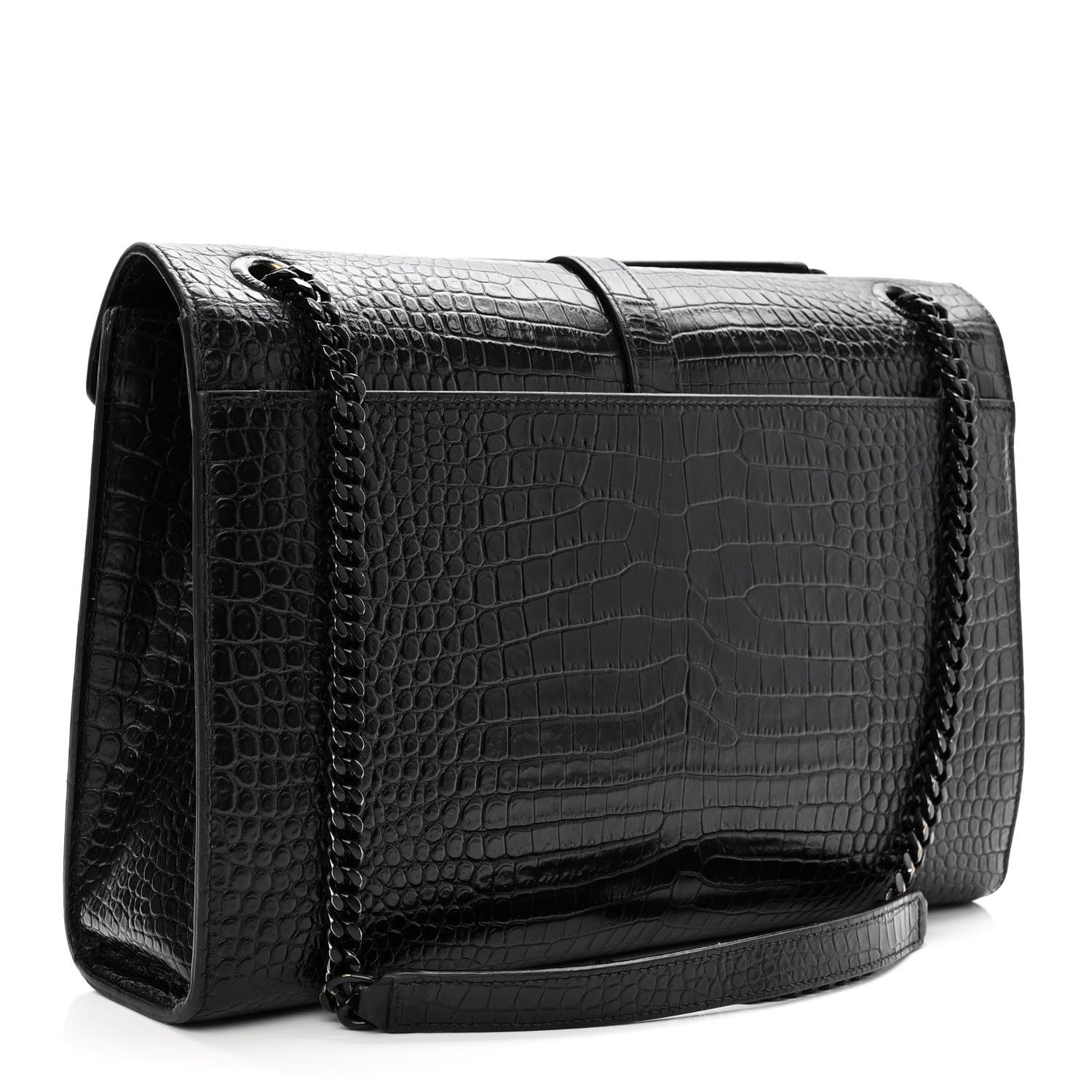 Saint Laurent Calfskin Crocodile Embossed Monogram Large Satchel Black 3 of 15