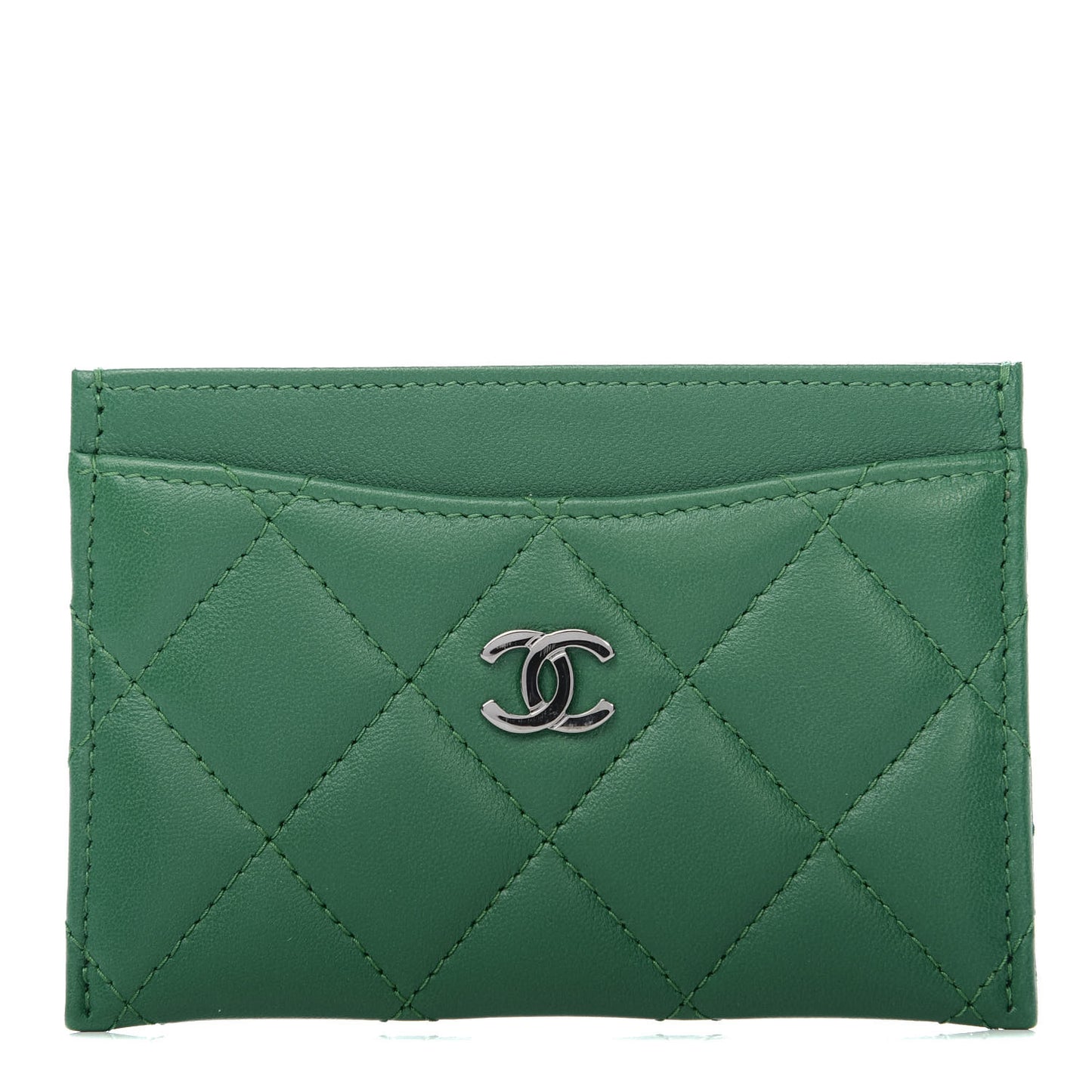 Lambskin Quilted Card Holder Green
