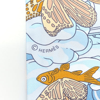 Hermes Silk Sur Mon Nuage Twilly Creme Bleu Ciel Orange 3 of 4