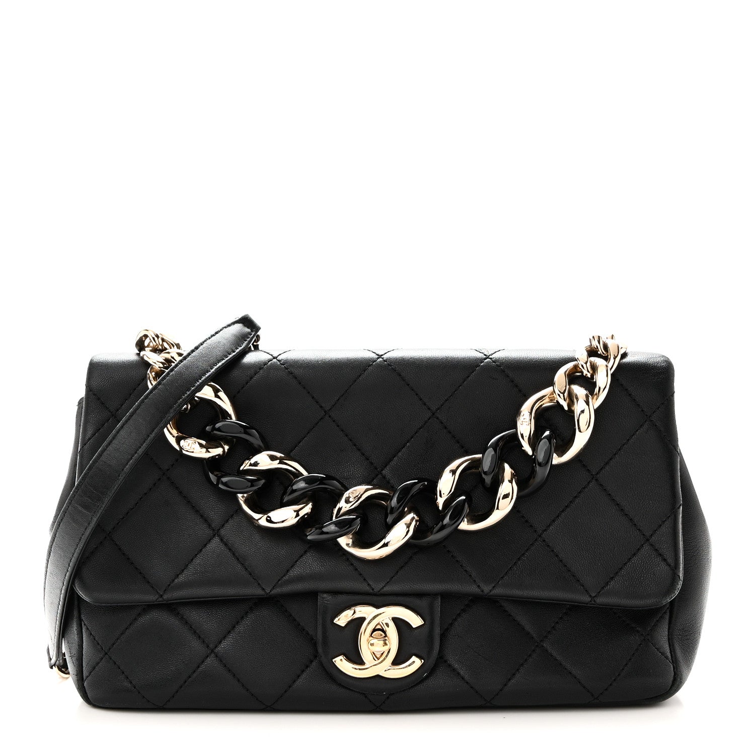 Chanel Lambskin Quilted Resin Bi-Color Chain Flap Bag Black 1 of 10