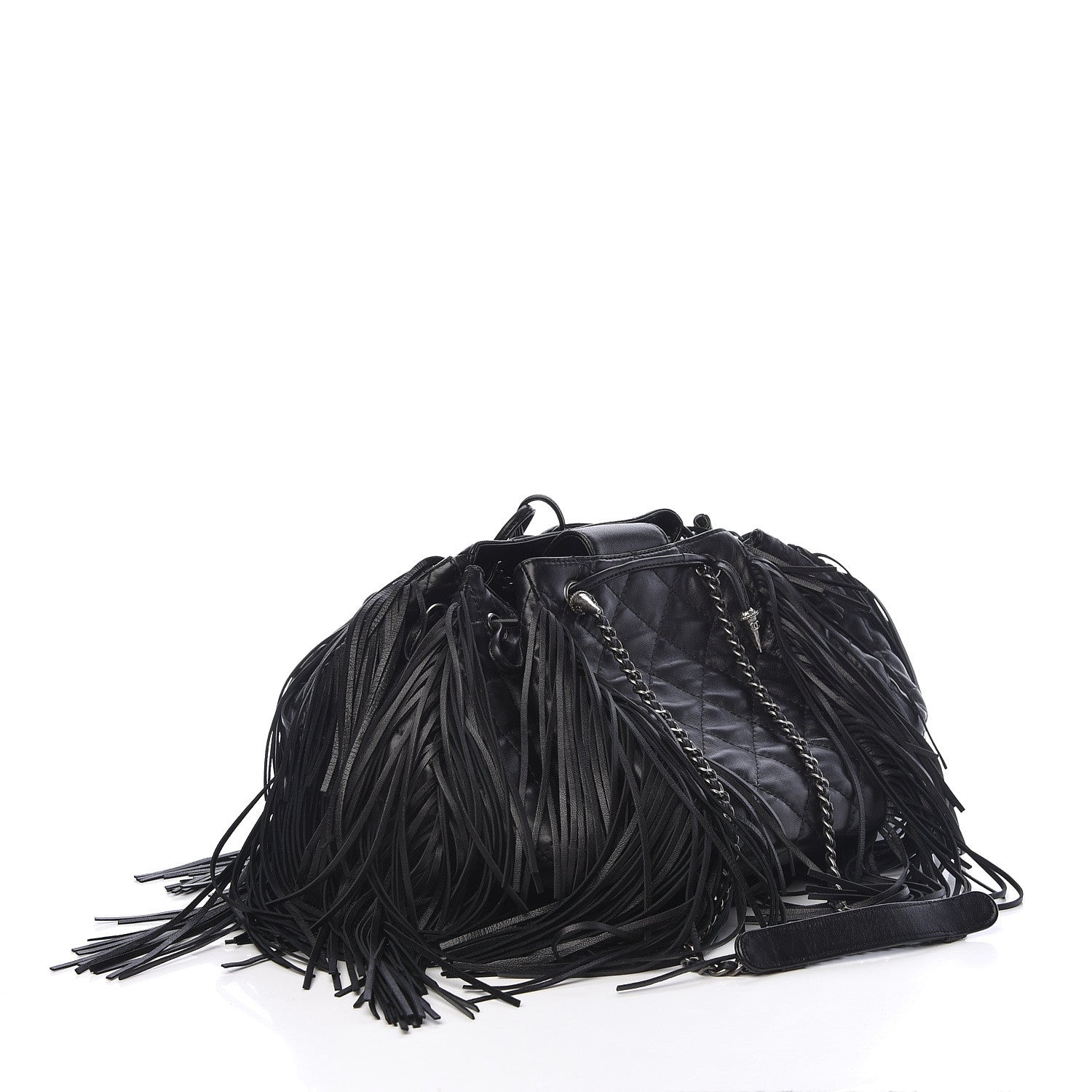 Chanel Lambskin Quilted Western Baluchon Fringe Bag Black 3 of 10