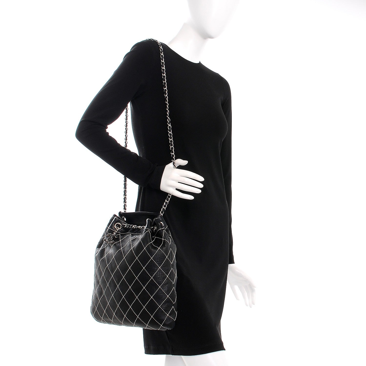 Chanel Lambskin Contrast Stitch Shoulder Bag Black 2 of 7
