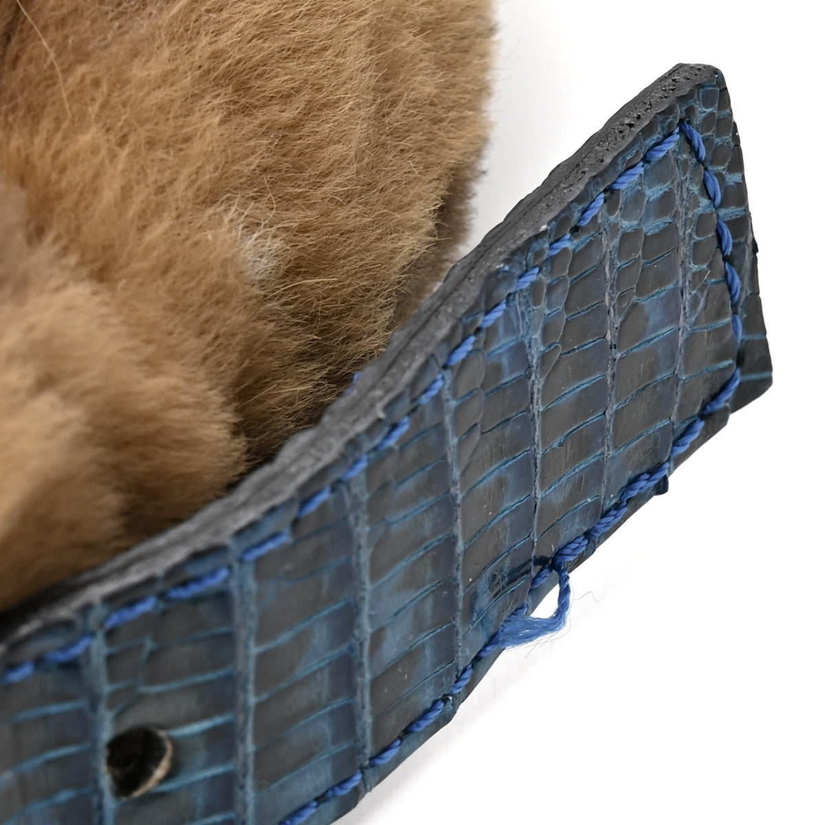 Fendi Rabbit Fur Lizard Baguette Brown Blue 10 of 12