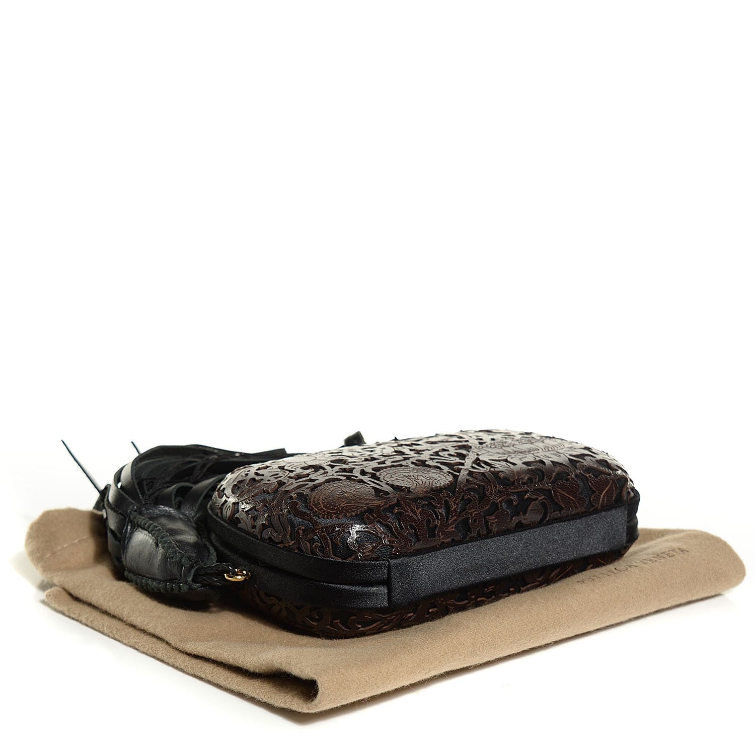 Bottega Veneta Satin Leather Laser Cut Floral Tassel Clutch 4 of 7