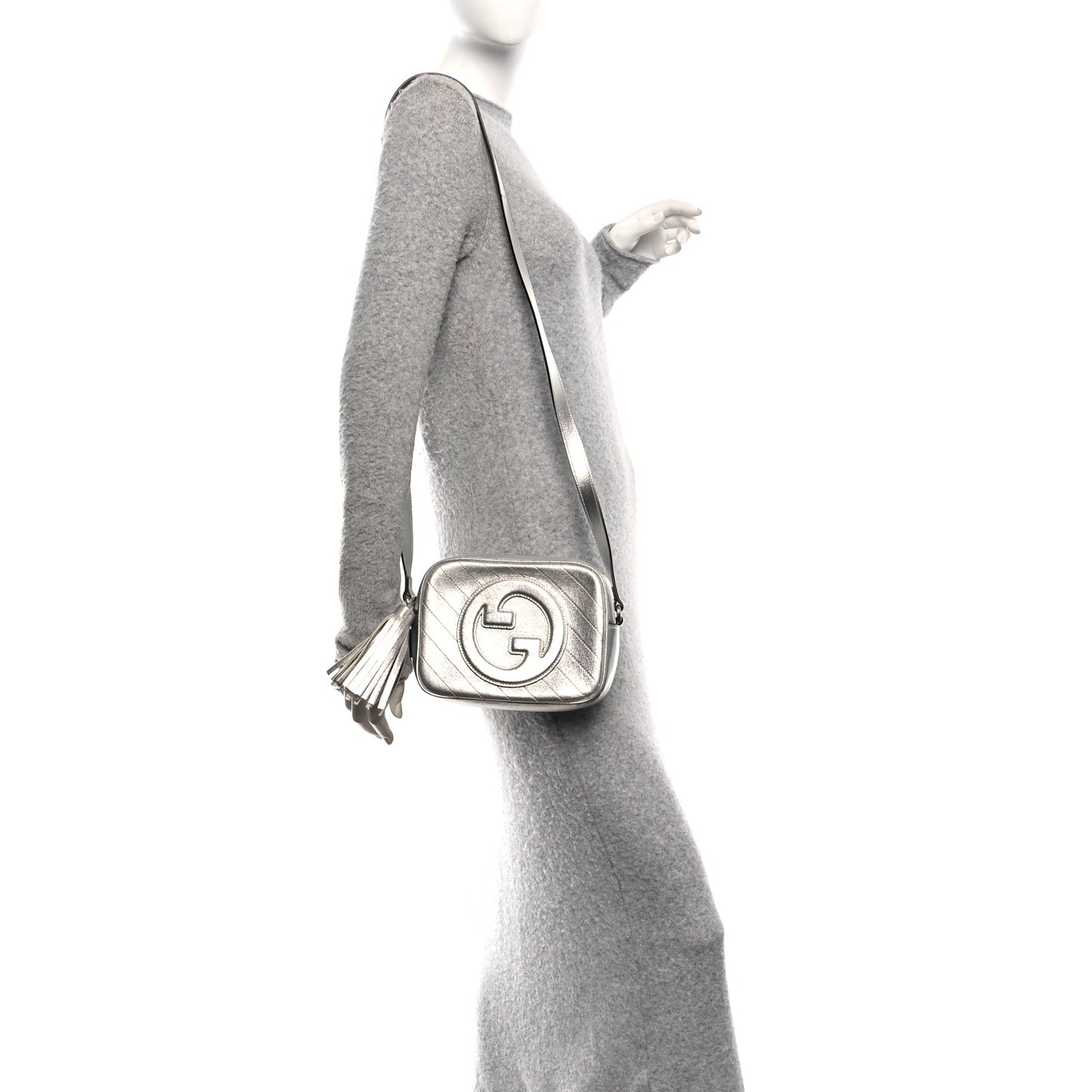 Metallic Sakai Be Green Calfskin Diagonal Stitched Small Blondie Shoulder Bag Silver