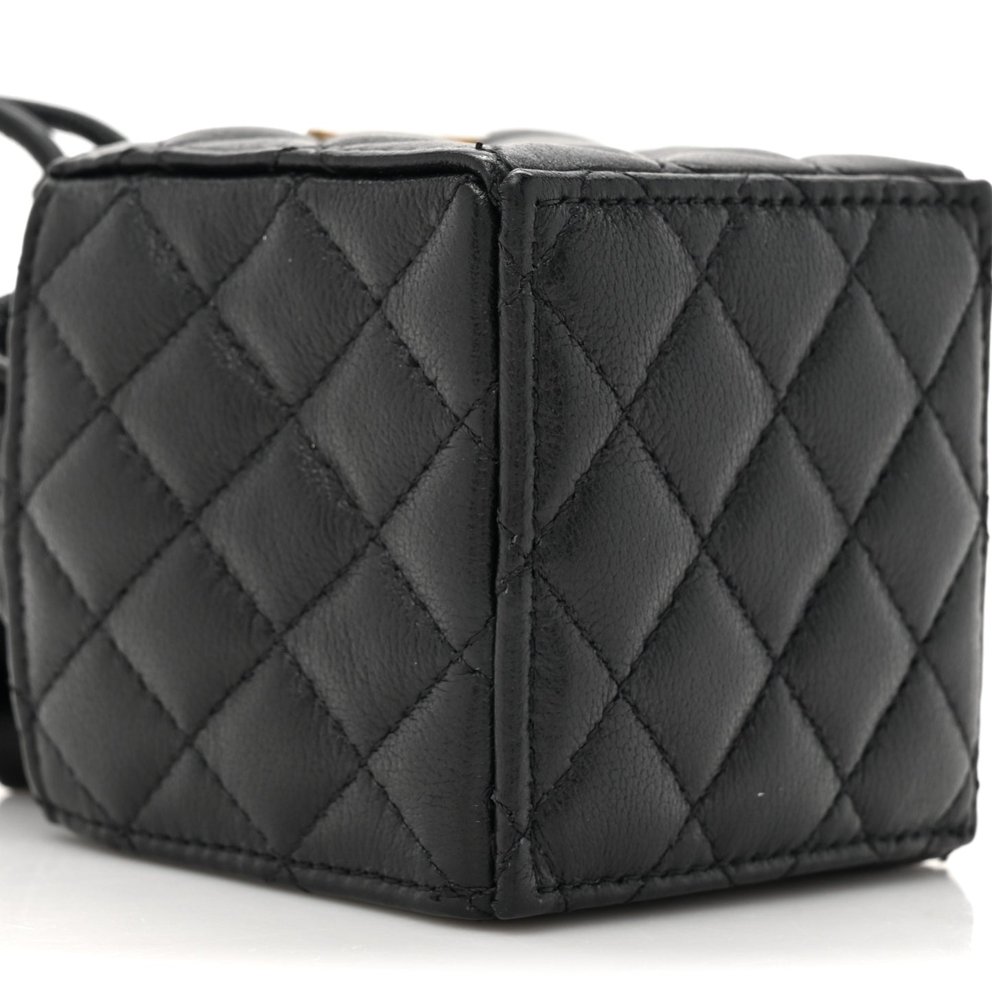 Calfskin Quilted Mini Drawstring Bucket Bag Black