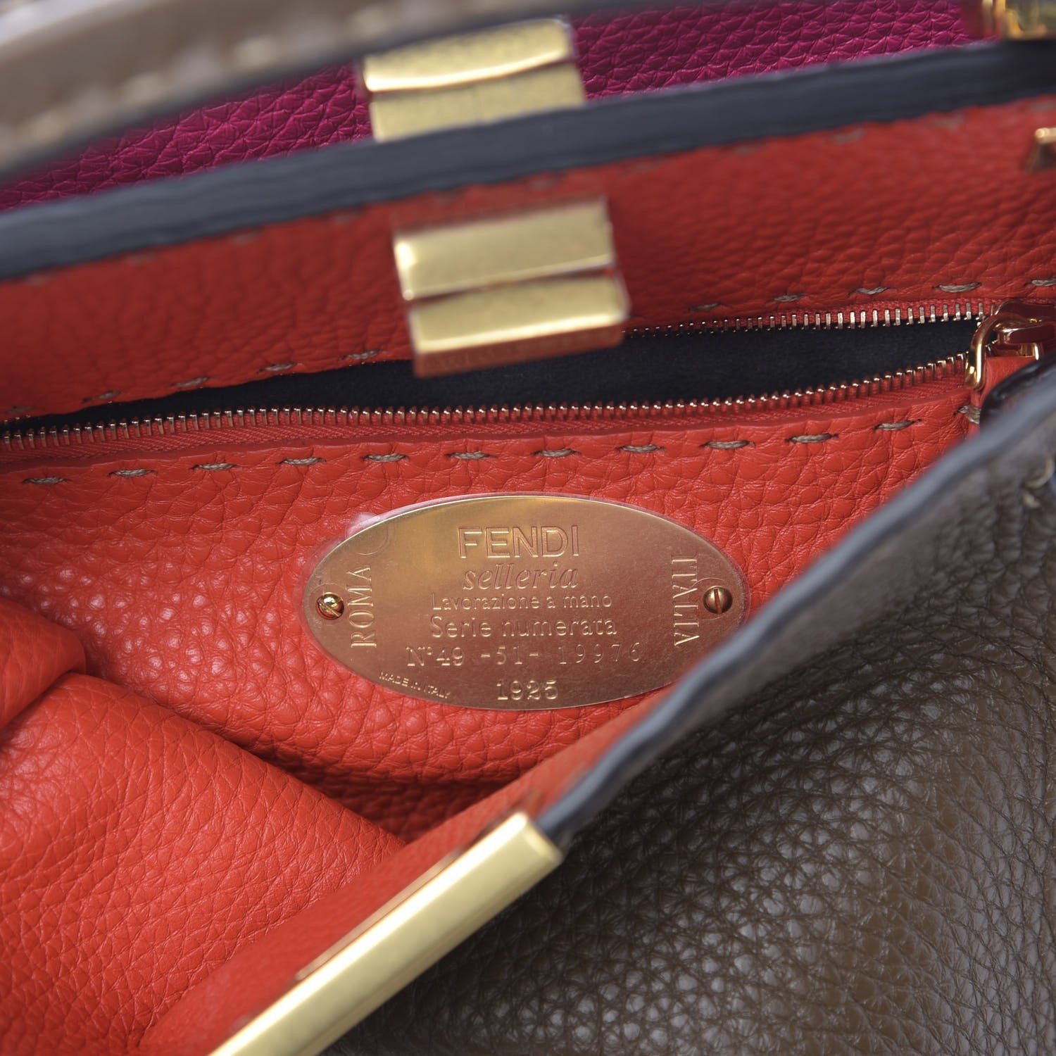 Fendi Cuoio Romano Selleria Medium Peekaboo Iconic Essentially Satchel Fango Papavero Fuxia 9 of 11